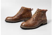 Мужские зимние ботинки Goodyear с круглым носком, натуральная кожа, дышащие, короткие, для улицы, работы, Ретро стиль, в английском стиле 2024 - купить недорого
