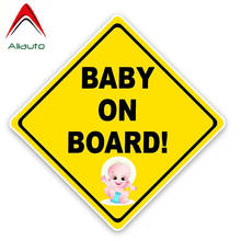 Aliauto aviso etiqueta do carro colorido bebê a bordo decoração gráfico dos desenhos animados sinal protetor solar anti-uv capa risco pvc, 14cm * 14cm 2024 - compre barato