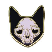 Pin de esmalte duro con silueta de calavera de gato, insignia gótica de gatito para Halloween, accesorio de arte Punk de Horror 2024 - compra barato