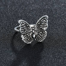 Anel de dedo em forma de borboleta, acessórios de cor prateada para mulheres, versão coreana, anel vintage 2024 - compre barato