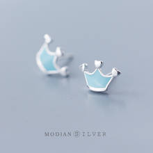 Modian esmalte azul adorável coroa corações brincos para mulher moda 925 prata esterlina anti-alergia orelha studs jóias finas 2024 - compre barato