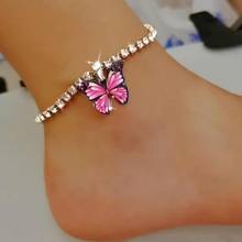 Colorful Butterfly Anklets Beach Accessories Rhinestone Decor Leg Chain Shining Anklet Chain Foot Anklet for Women Jewelry 2024 - buy cheap