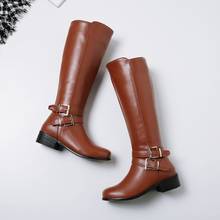 Bota de neve feminina, grossa, quente, para inverno, tamanho grande, 34-46, botas altas no joelho, com fivela, retrô, para motocicleta, masculina 2024 - compre barato