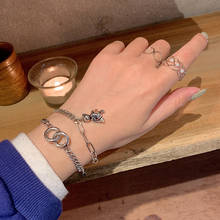 Pulseira de prata esterlina para mulheres s925 bracelete coreano anel duplo urso pulseira joias atacado 2024 - compre barato