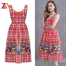 ZALady Designer Summer Dress Vintage Aesthetic Plaid Spaghetti Strap Sundress Vacation Beach Chic Sleeveless Knee Length Dresses 2024 - buy cheap