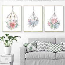 Cacto suculentas plantas nórdicas poster de flores quadros decoracion imagens de parede para sala de estar arte de parede pintura de tela sem moldura 2024 - compre barato