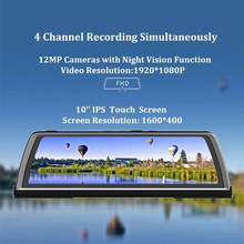 Cámara de grabación con resolución 360 para espejo retrovisor de coche, dispositivo grabador de vídeo DVR con pantalla de 10 ", 4G, Wifi, 4 lentes, 1080P 2024 - compra barato