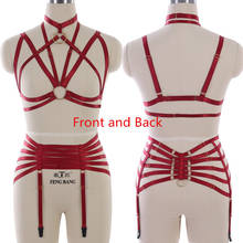 Красный набор ремней для тела подвязка в готическом стиле, сексуальное нижнее белье для бондажа на Хэллоуин, эластичная клетка, бюстгальтер, свадебный пояс для подвязки 2024 - купить недорого
