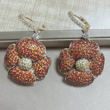 Bilincolor-pendientes colgantes de flores para mujer, aretes de Flor naranja de cuatro pétalos de circón, pavimentación a la moda 2024 - compra barato