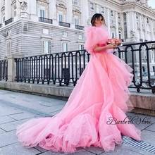 Fashion Pink High Low Tulle Ruffles Party Dresses Women Long Prom Gowns Pretty Lace Up Birthday Party Gown Vestido De Mujer 2024 - buy cheap