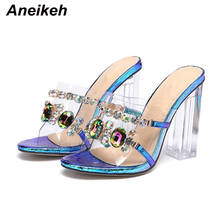 Sapatos de cristal transparente aneikeh, chinelos de pvc para mulheres, sapatos de salto alto com detalhes claros em diamante 2024 - compre barato