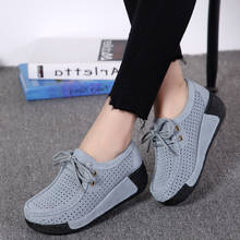 Genuine Leather Lace-up Rocking Shoes Women's Platform Hollow out Elevator Shoes Women's Casual Pumps Spring and Autumn Sneakers 2024 - buy cheap
