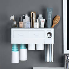 3 cor acessórios do banheiro escova de dentes titular dispensador de dentes automático suporte montagem na parede rack armazenamento para casa banho 2024 - compre barato