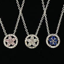 Collier de copo de nieve brillante Original con collar de cristal azul rosa claro para collar de plata de ley 925 Pandora, joyería artesanal 2024 - compra barato
