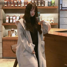Gaganight Korean Solid Autumn Winter Women Long Blend Woolen Coat Hooded Collar Blazer Outwear Jacket Elegant Overcoats Loose 2024 - buy cheap