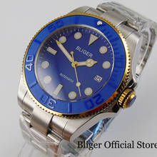 BLIGER 43MM Blue Automatic Men Watch 21 Jewels MIYOTA 8215 Movement Brushed Strap Gold Coated Bezel Sapphire Glass No Magnifier 2024 - buy cheap