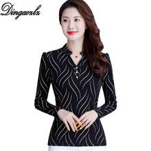 Dingaozlz M-4XL 2019 New Fashion Women blouse Long Sleeve Lady Tops Plus size clothing Elegant elasticity Mesh Striped Shirt 2024 - buy cheap