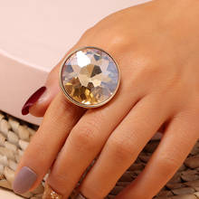 Anéis de casamento femininos de cristal, anéis ajustáveis de cristal marrom para senhoras, joia de pedra para presente de dia dos namorados 2024 - compre barato