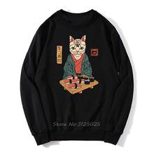 Funny Cute Japan Sushi Cat Graphic Print Kawaii Black Hoodie Men Autumn Winter Pullover Sweatshirt Streetwear Harajuku 2024 - buy cheap