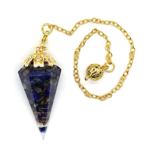 100-Unique 1 Pcs Light Yellow Gold Color Hexagon Pyramid Lapis Lazuli Orgonite Pendant Link Chain Resin Jewelry 2024 - buy cheap