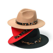 Sombrero panamá de fieltro de ala ancha para mujer, Sombrero de Panamá con hebilla de cinturón de leopardo, Trilby de fiesta, sombrero de vaquero, gorra de Jazz, 19 colores 2024 - compra barato