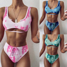 Conjunto de bikini Bandeau de pierna alta para mujer, bañador femenino de dos piezas, traje de baño de cintura alta, ropa de playa a la moda 2024 - compra barato