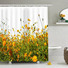 Yellow Flower Shower Curtains Waterproof Bathroom Decor With Hooks 3D Girls Boys Gifts 2024 - buy cheap