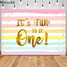 Happy 1st Birthday Backdrop Rainbow Stripes Shiny Golden Dots Birthday Party Photo Booth Background Cake Table Decor Banner 2024 - buy cheap