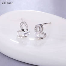 MAIKALE-pendientes redondos de circonia cúbica para mujer, aretes pequeños de cobre, con forma de corazón, estilo coreano, regalo de moda 2024 - compra barato