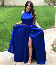 YUNUO Two Pieces Long Prom Dresses 2021 Royal Blue Halter A Line Formal Evening Dress Floor Length Women's Satin Party Gowns 2024 - buy cheap