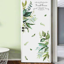 Adesivos de parede flores com folhas verdes, decoração moderna para casa, quarto, sala de estar, estética para adolescente, papel de parede autoadesivo 2024 - compre barato