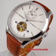 43mm parnis white dial GMT function leather strap automatic mens Watch P1314 2024 - buy cheap