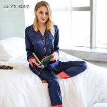 JULY'S SONG  2  Piece Spring Summer Women Faux Silk Satin Pajamas Set Long Sleeve Sleepwear Pajamas Suit Female Sleep Homewear 2024 - buy cheap