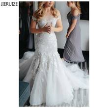 Jieruize encantador sereia vestidos de casamento barco pescoço rendas apliques botão voltar império vestidos de noiva vestido de noiva 2024 - compre barato