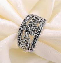 Free Shipping vintage crystal Marcasite ring Silver tone hollow design women 2024 - buy cheap
