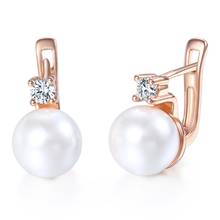 Pendientes de perlas de imitación blancas para mujer, aretes elegantes de Zirconia cúbica CZ 585, rellenos de oro rosa para niña, regalo de joyería GE128A 2024 - compra barato