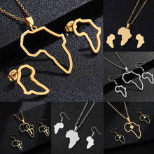 Africa Country Map Sets Pendant Necklace and Earrings Stainless Steel Gold/Steel Color Women African Ethnic Jewelry Gift 2024 - buy cheap