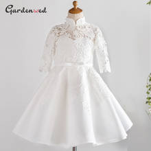 Ivory Lace Scoop Kids First Communion Dress Tulle Applique Pearls Flower Girl Dresses Sleeve Little Bride Dresses Vestidos 2024 - buy cheap