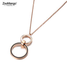 ZooMango Stainless Steel Double Circle Black & White Shell Pendant Necklaces 20 Inches Sweater Chain Necklace For Women ZN18246 2024 - buy cheap