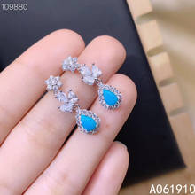 Brincos femininos naturais turquesa azul embutida em prata esterlina 925 com suporte para detecção de moda bijuteria 2024 - compre barato
