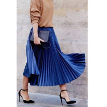 2019 Women Sexy Elastic High Waist Loose Maxi Skirt Lady Retro Pleated Long Style Casual Solid Skirt 5 Colors 2024 - buy cheap