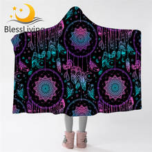 BlessLiving-Manta con capucha de atrapasueños para adultos, manta de lana de Sherpa estilo bohemio, ropa de cama de color azul y púrpura, estilo étnico 2024 - compra barato