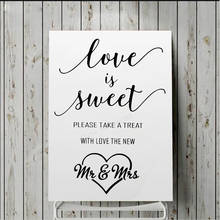 Calcomanía de vinilo "TAKE A TREAT" para boda, papel tapiz con palabras "Love Is Sweet With Love", signo de bienvenida para fiesta, pegatinas de pared, decoración LL1151 2024 - compra barato