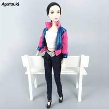 Conjunto de ropa de moda para muñeca Barbie, abrigo rosa y azul, pantalones vaqueros, Top hecho a mano para muñeca Barbie, accesorios para niños, 1Set 2024 - compra barato