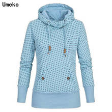 Umeko-Sudadera con capucha para mujer, suéter con estampado de puntos, cuello de bufanda informal, bolsillos, Tops, otoño e invierno, 2020 2024 - compra barato