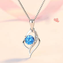 Fashion blue topaz pink crystal zircon diamonds pendant necklaces for women white gold silver color choker jewelry bijoux gifts 2024 - buy cheap