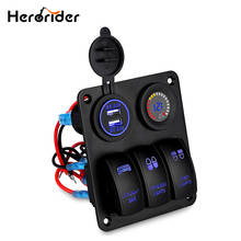 Herorider Marine Boat Car Switch Panel 3 Gang with Voltmeter Socket Dual USB Charger Car LED light On/Off Rocker Switch Panel 2024 - buy cheap