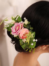 Flor cocar rosa rosa folha headpieces feminino glamour nupcial acessórios para o cabelo feminino casamento pente de cabelo 2024 - compre barato