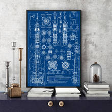 Tela de impressão patente preto e azul rocket, pinturas de arte de parede, teconologia decorativa, pôsteres para decoração de casa, sala de estar 2024 - compre barato