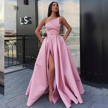 2021 Strapless Satin Prom Dresses with Pockets High Split Side Corset Back Formal Evening Party Ball Gowns 2024 - buy cheap